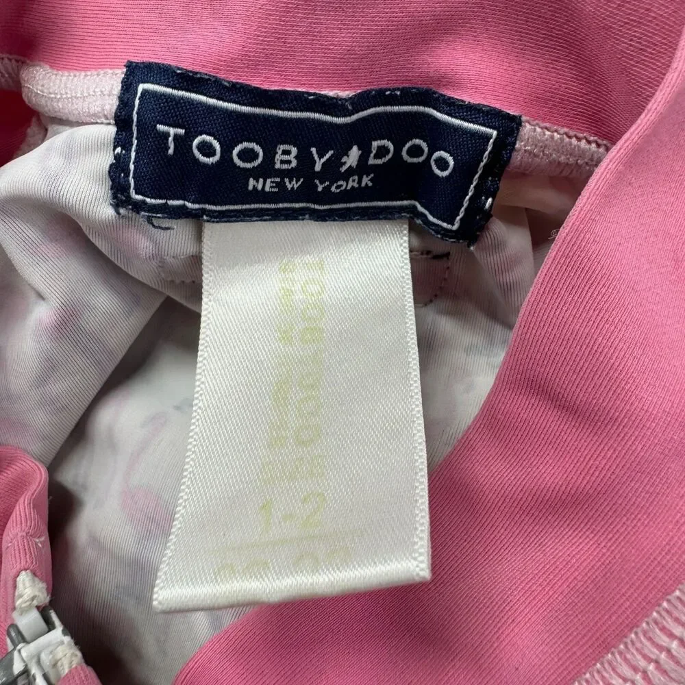 Toobydoo Swim Shirt Unisex 1-2 Pink Long Sleeve Rashguard 1/4 Zip Flamingo Aqua